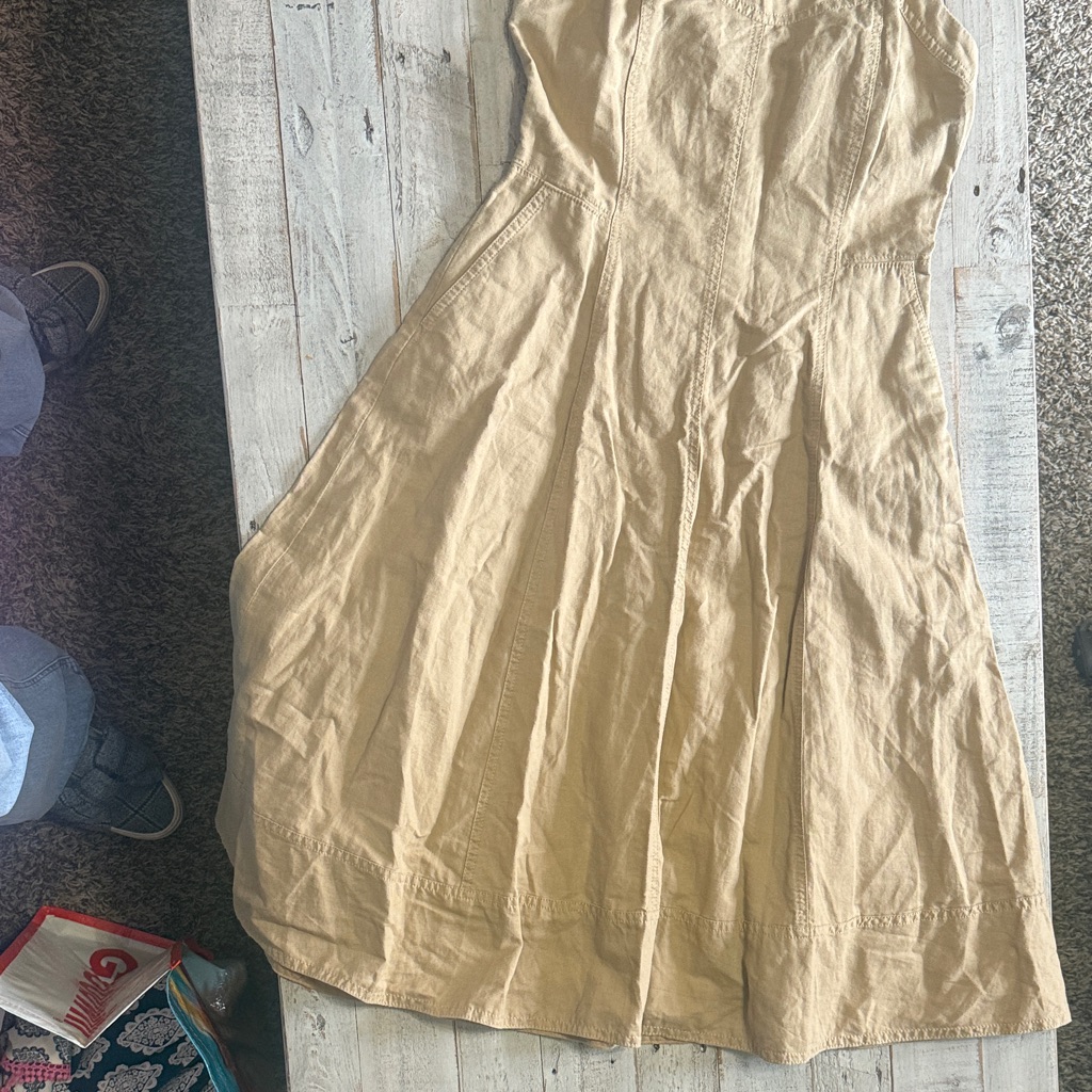 Banana Republic Light Beige Midi Sundress With V-Neck